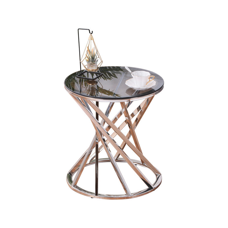 Modern Round Glass Spiral Center Table Small Coffee Table with Gold Stainless Steel Frame