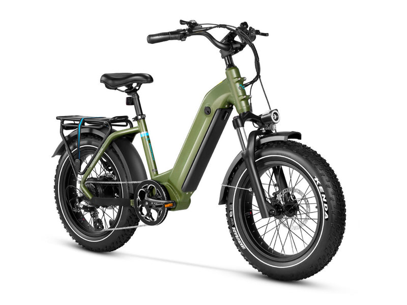 Long Range Step Thru Fat Tire Electric Bike Army Green