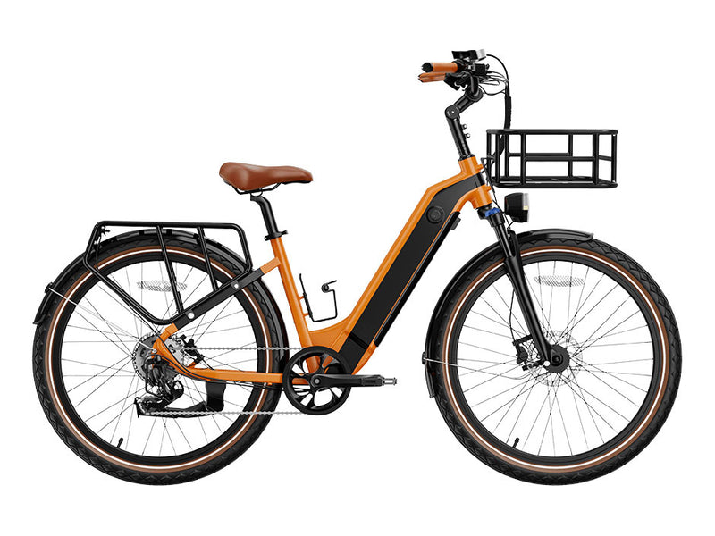 Cityrun Electric Bike 500W 48V 15Ah Removable Battery Commuter E-Bike for Adults Orange