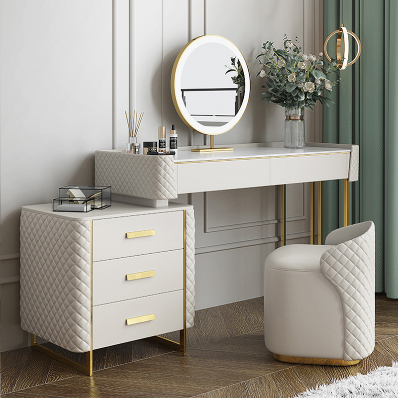 Makeup Vanity Set with LED Lighted Mirror 5 Drawers Stool For Bedroom