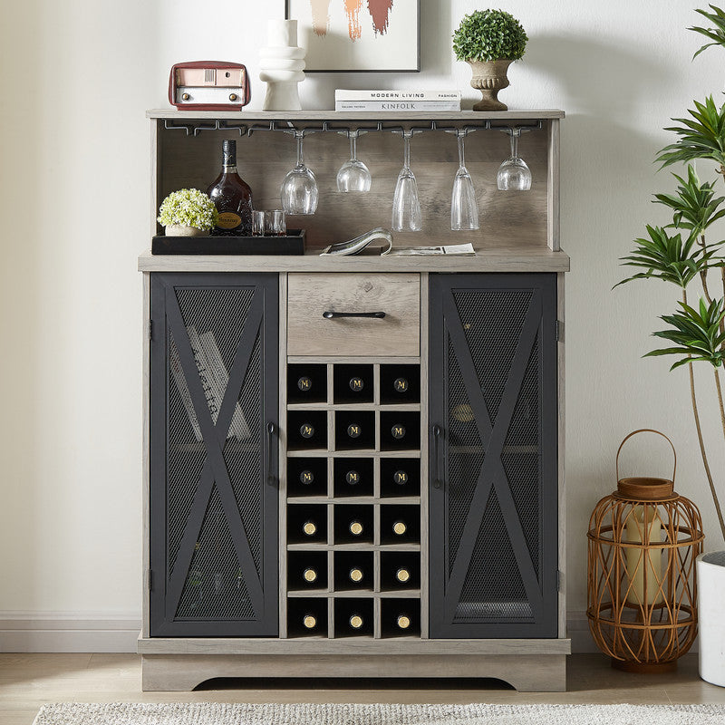 Wine Bar Cabinet with Storage Cabinet for Liquor and Glasses