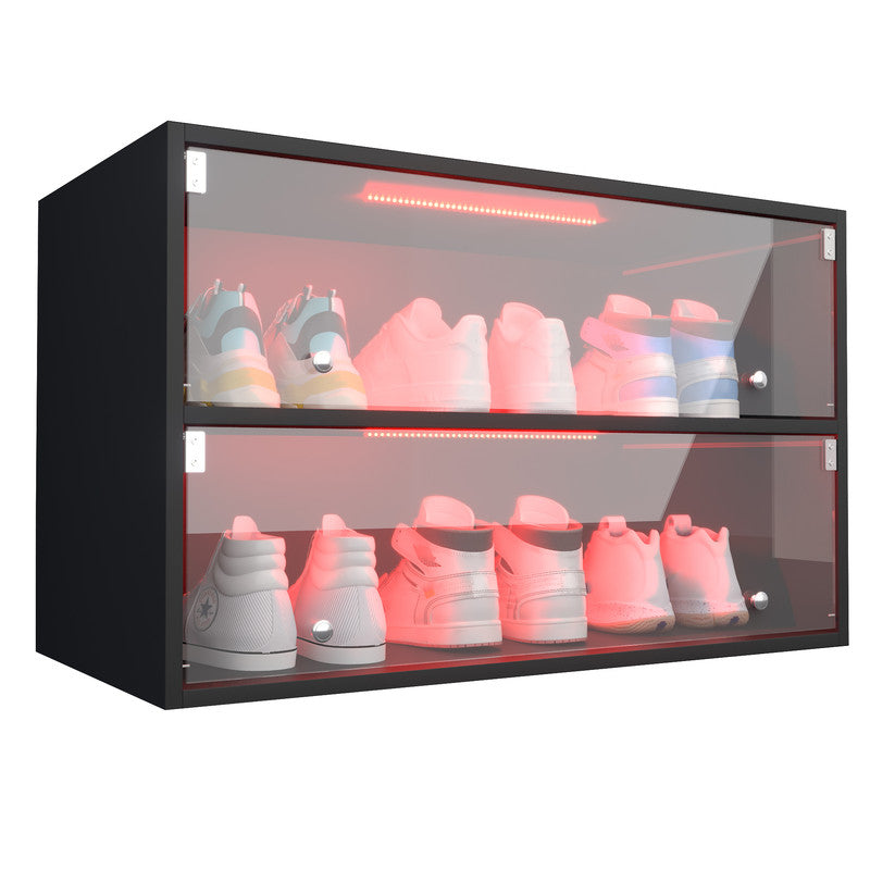 Black Glass Door Shoe Box Shoe Storage Cabinet For Sneakers With Rgb Led Light