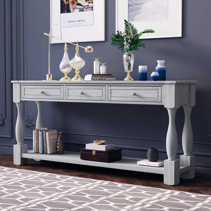 Console Table Long Extra-thick Sofa Table with Drawers and Shelf Grey