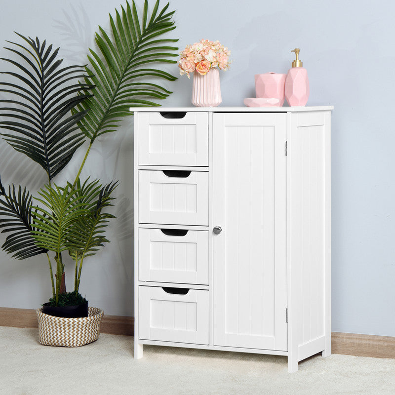 White Bathroom Storage Cabinet Floor Cabinet With Adjustable Shelf And Drawers