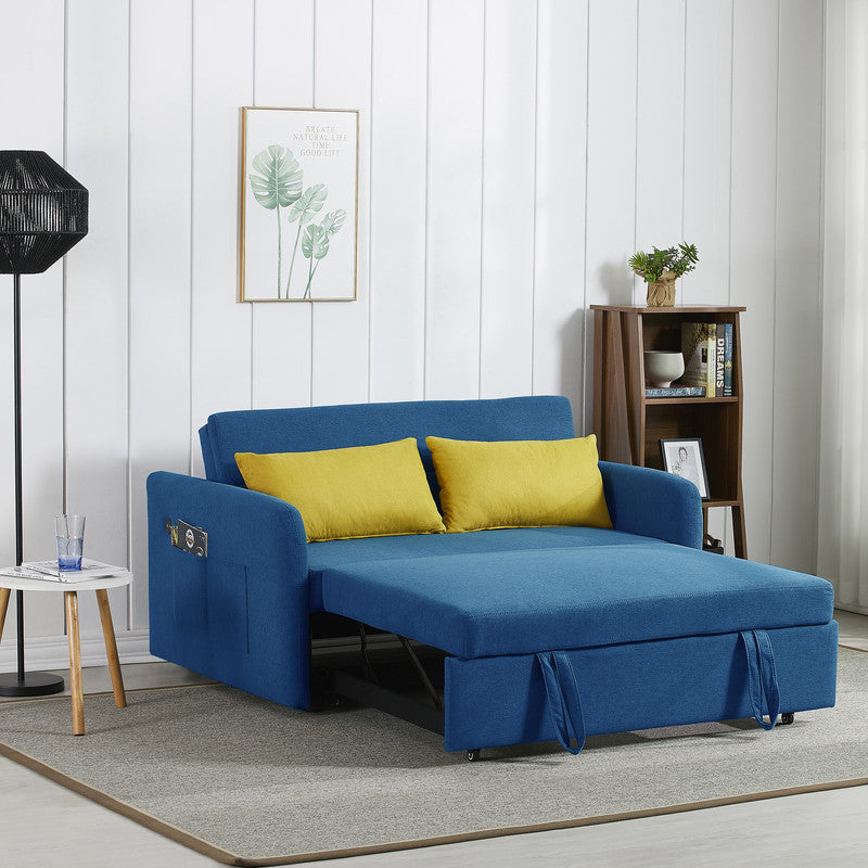 Twins Sofa Bed Blue Fabric Daybed Sofa Bed for Home and Office