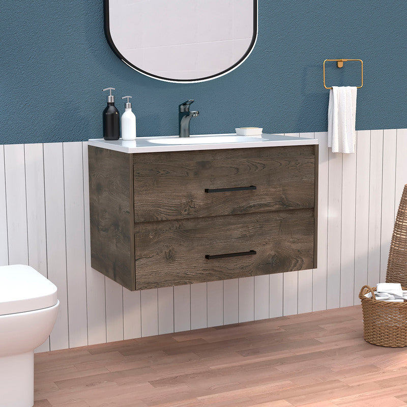 Floating Vanity Bathroom with 2-Drawers Dark Brown