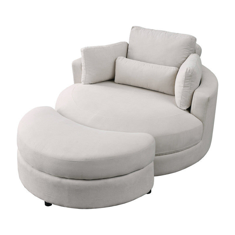 Swivel Accent Barrel Modern Sofa Lounge Club Big Round Chair with Storage Ottoman and Pillows