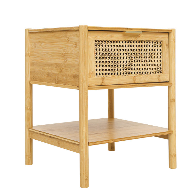 1 Drawer Nightstand Bamboo and Natural Rattan Bedside Table Accent End Table