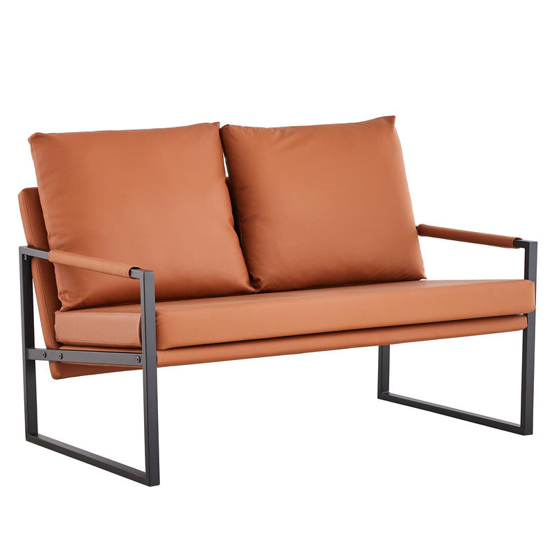 Modern Two-Seater Sofa Chair with 2 Pillows - PU Leather and High-Density Foam