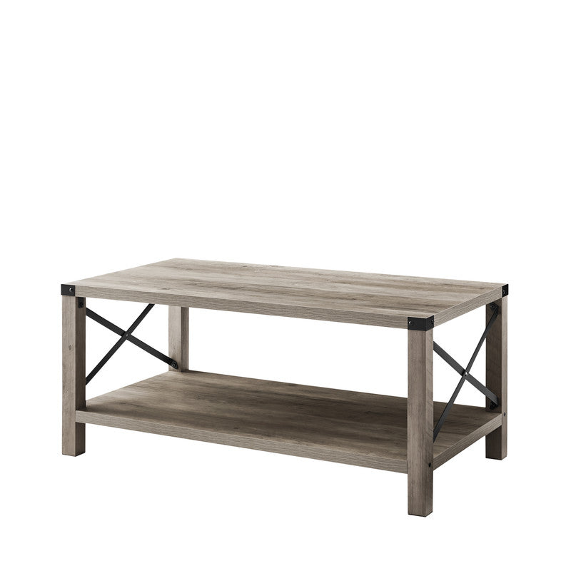 2-Tier Modern Farmhouse Coffee Table Wood Rectangle Cocktail Table