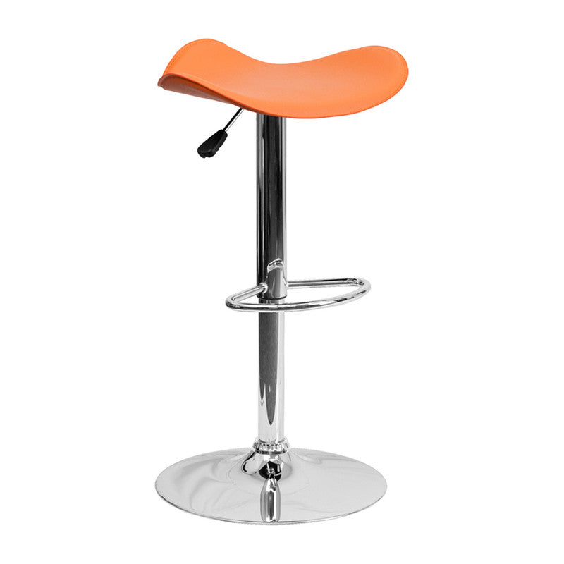 Contemporary Orange Vinyl Adjustable Height Bar Stool With Chrome Base