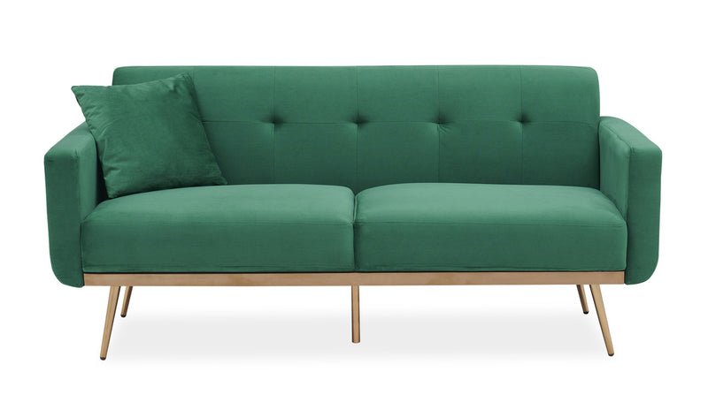 Modern Green Velvet Sand Living Room Sofa With Midfoot And Two Throw Pillows