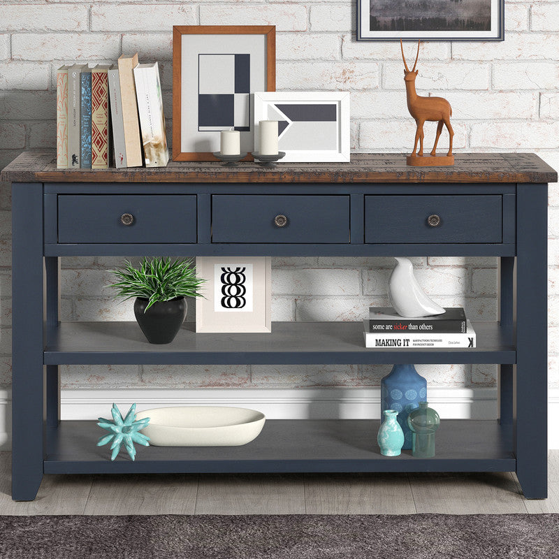 Solid Pine Wood Top Console Table Modern Entryway Sofa Side Table Blue