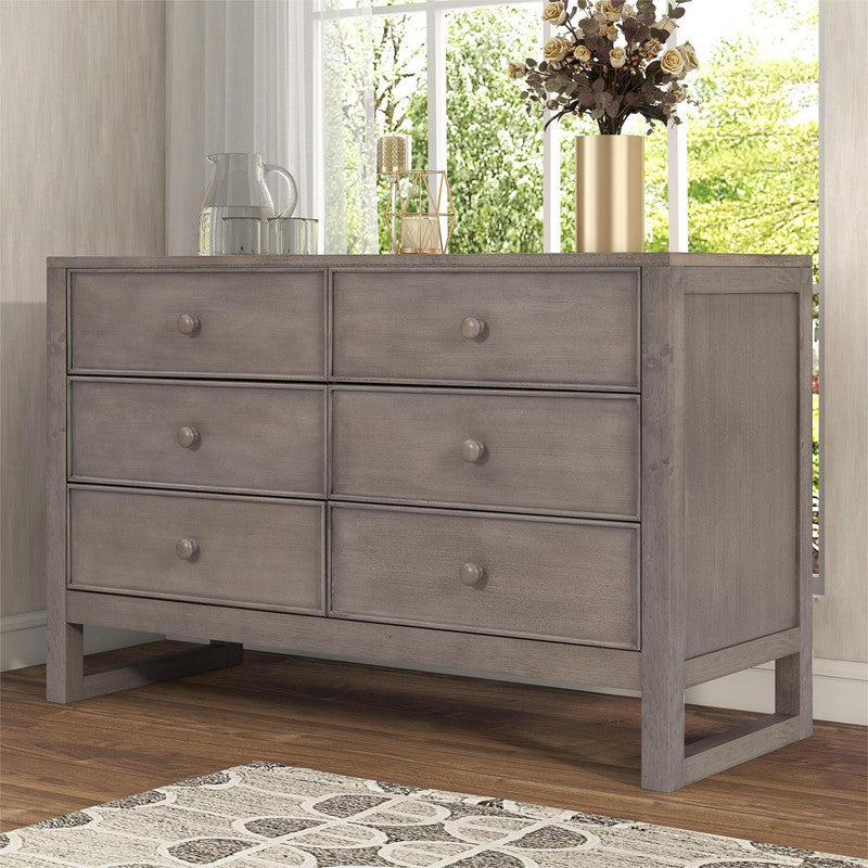 Rustic Wooden Dresser with 6 Drawers Storage Cabinet for Bedroom Anitque Gray