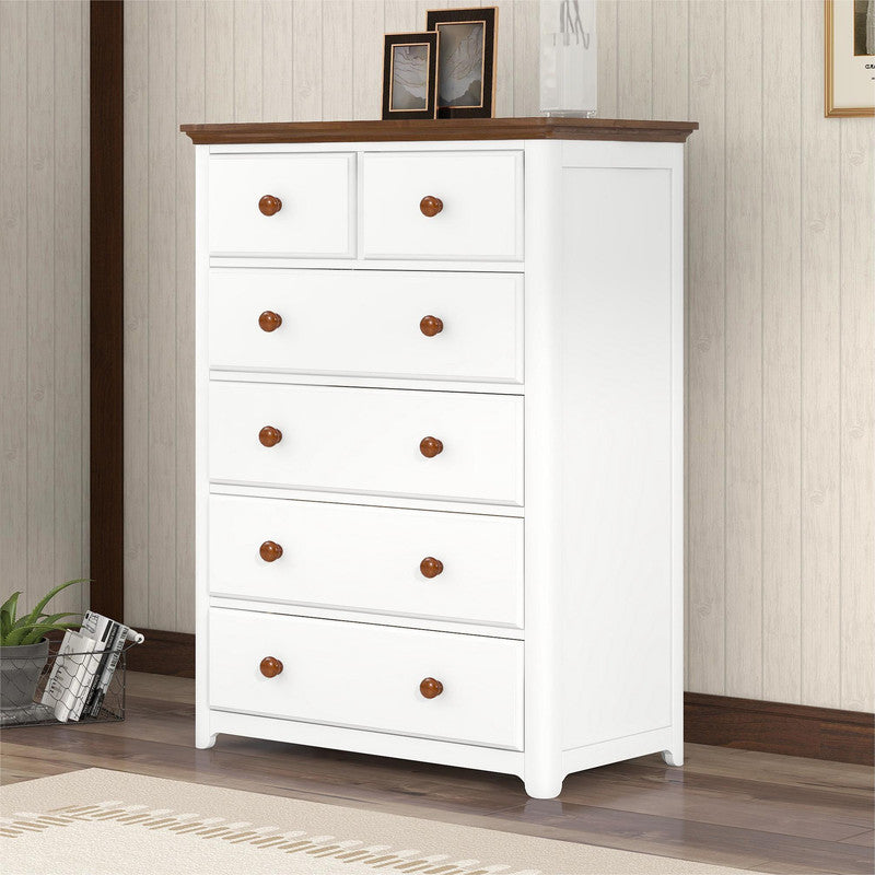 Rustic Wooden Chest with 6 Drawers Storage Cabinet for Bedroom White Walnut