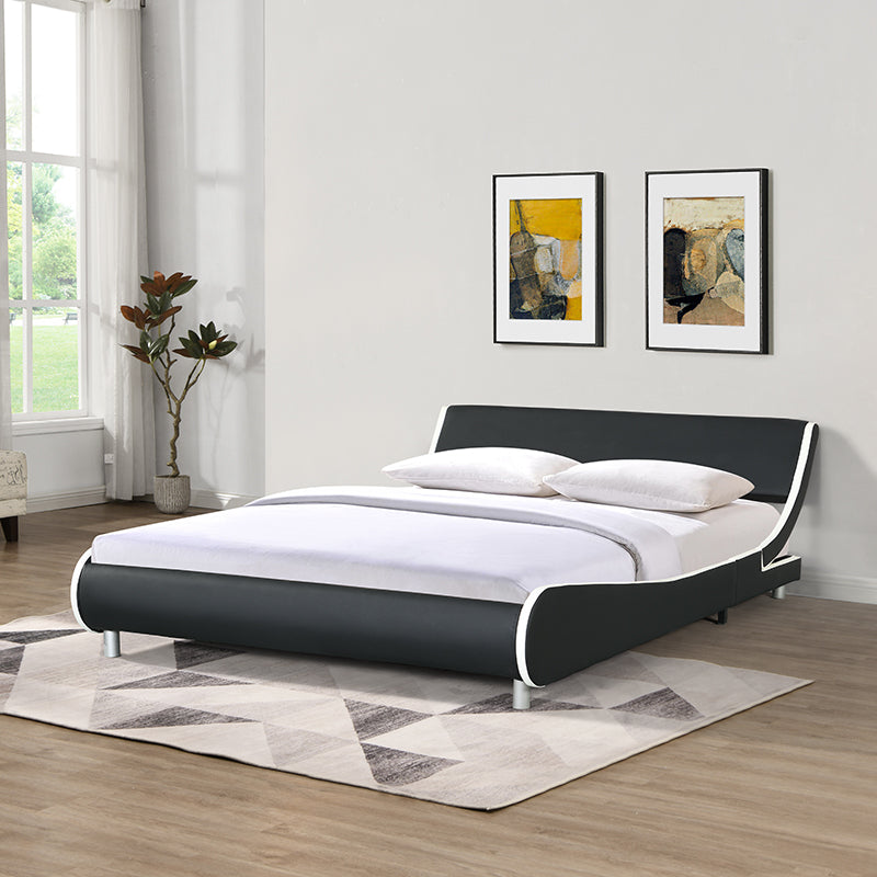 Faux Leather Upholstered Platform Bed Frame Queen Size Black and White