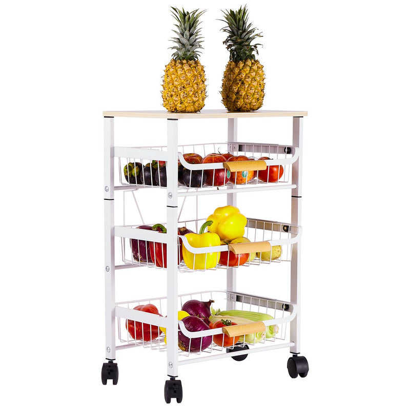 Kitchen Storage Rolling Cart Kitchen Cart with Lockable Wheels 4 Tier Metal Wire Basket Shelf