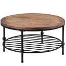 Rustic Natural Round Coffee Table with Storage Shelf for Living Room Round