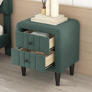Wooden Nightstand with 2 DrawersVelvet Bedside Table Green