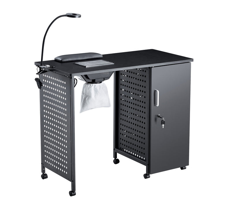 Manicure Table Nail Desk iron single Cabinet Beauty Spa Salon Workstation with LED Lamp Electric Downdraft Vent