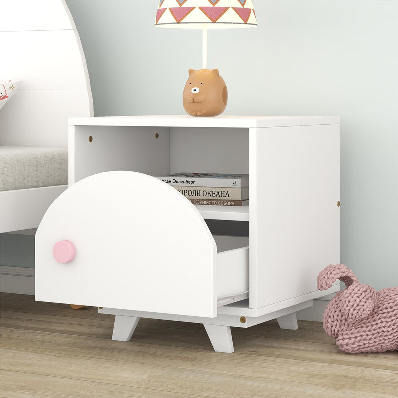 Wooden Nightstand with a Drawer and an Open Storage End Table White