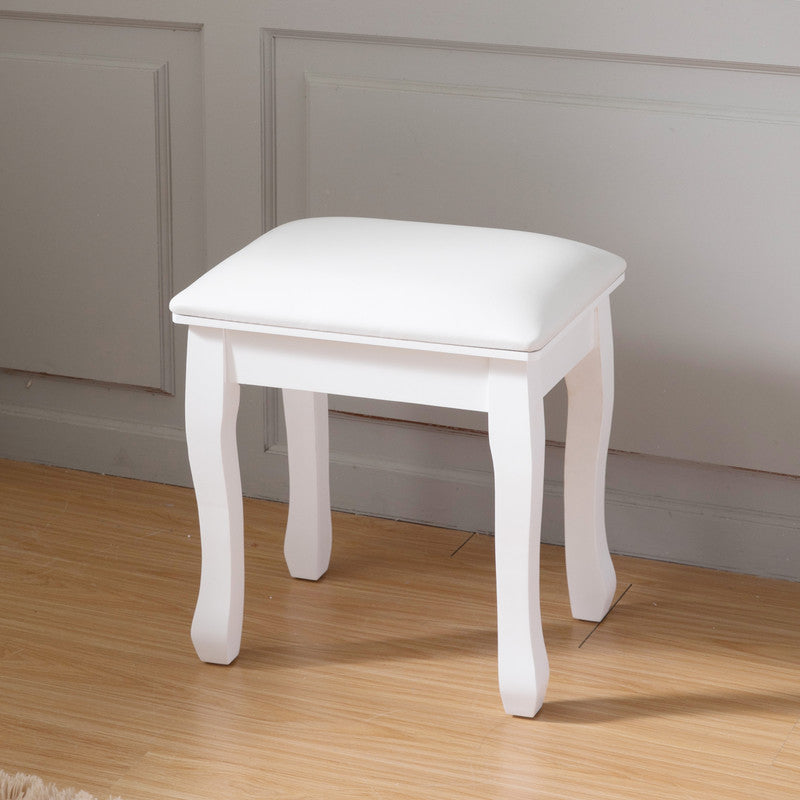 White Vanity Stool Padded Makeup Chair Bench with Solid Wood Legs