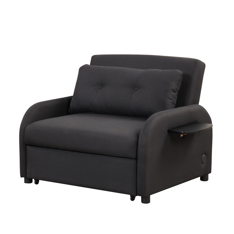 Pull Out Sofa Sleeper 3 In 1 With 2 Wing Table And Usb Charge Black