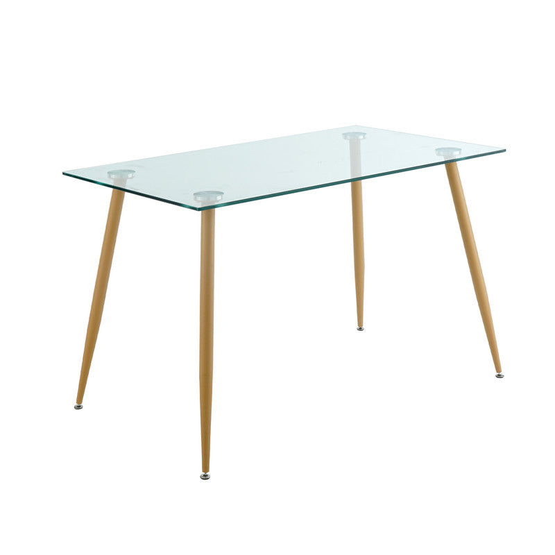 Mid Century Tempered Glass Kitchen Table with Wood-transfer Metal Legs