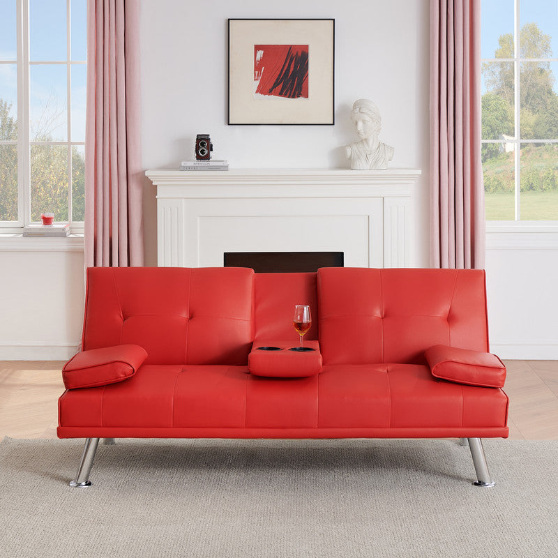 Red Leather Multifunctional Double Folding Sofa Bed for Office 67 inch