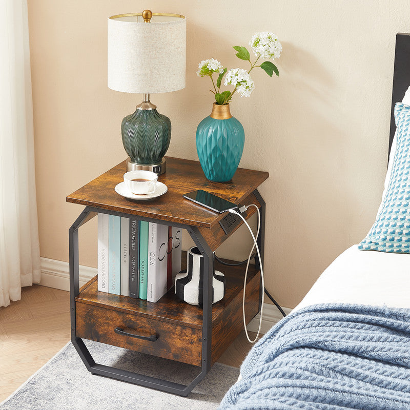 End Table Side Table with Charging Station Sofa Side Table with Drawers