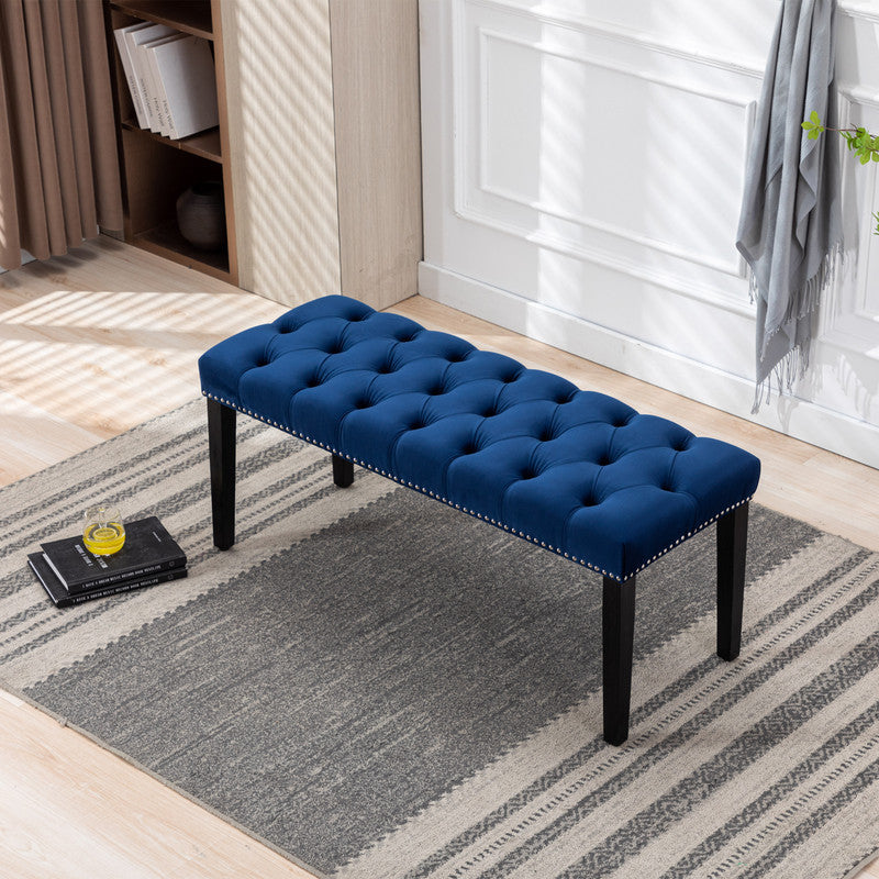 Upholstered Tufted Bench Ottoman Velvet Dining Bench Bedroom Bench Blue