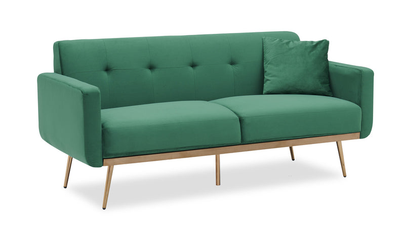 Modern Green Velvet Sand Living Room Sofa With Midfoot And Two Throw Pillows