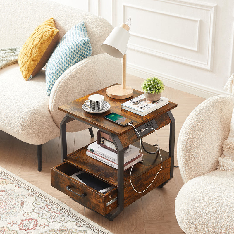 End Table Side Table with Charging Station Sofa Side Table with Drawers