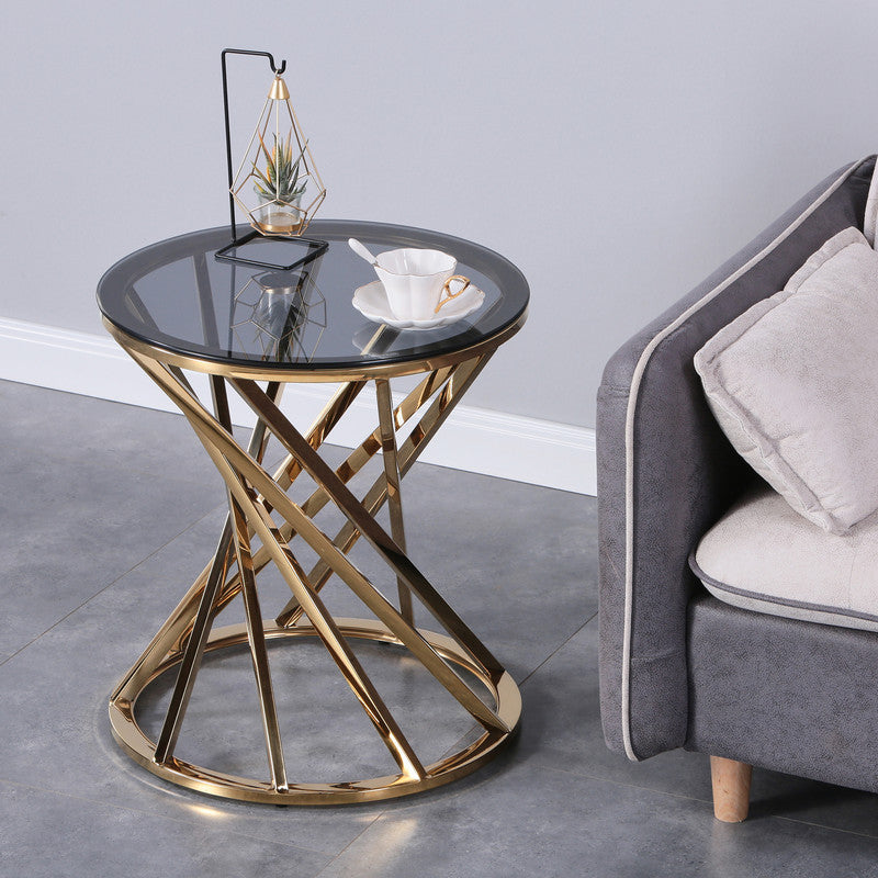 Modern Round Glass Spiral Center Table Small Coffee Table with Gold Stainless Steel Frame