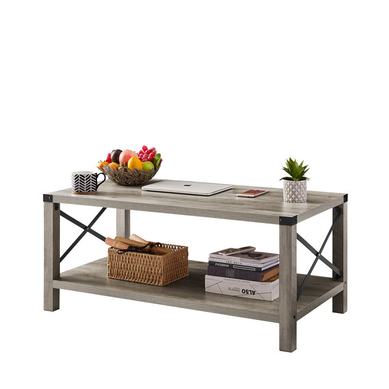 2-Tier Modern Farmhouse Coffee Table Wood Rectangle Cocktail Table