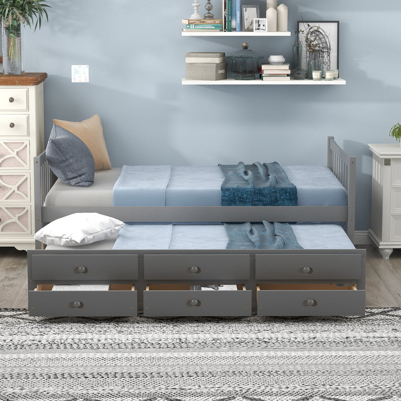 Twin Size Daybed with Trundle and Drawers Gray