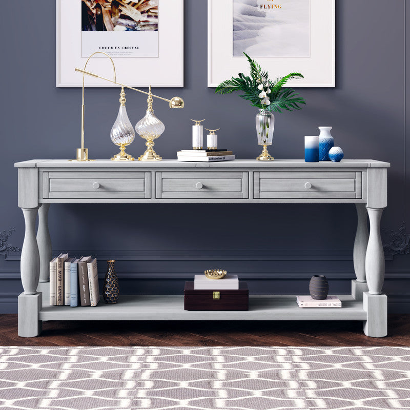 Console Table Long Extra-thick Sofa Table with Drawers and Shelf Grey