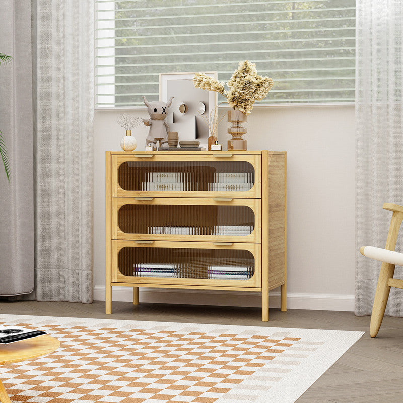 Bamboo 3 Drawer Cabinet Buffet Sideboard Storage Cabinet