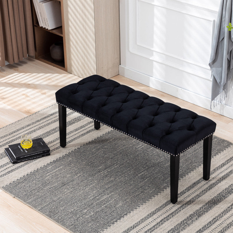 Upholstered Tufted Bench Ottoman Velvet Dining Bench Bedroom Bench Black