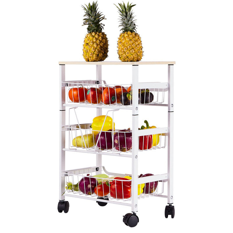 Kitchen Storage Rolling Cart Kitchen Cart with Lockable Wheels 4 Tier Metal Wire Basket Shelf