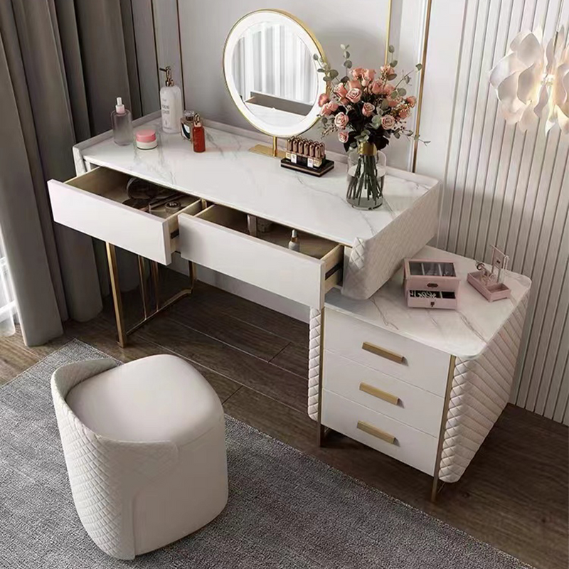 Makeup Vanity Set with LED Lighted Mirror 5 Drawers Stool For Bedroom