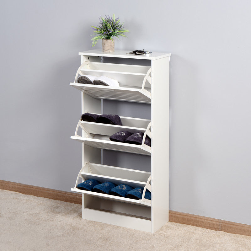 Wooden Shoe Cabinet for Entryway White Shoe Storage Cabinet with 3 Flip Doors