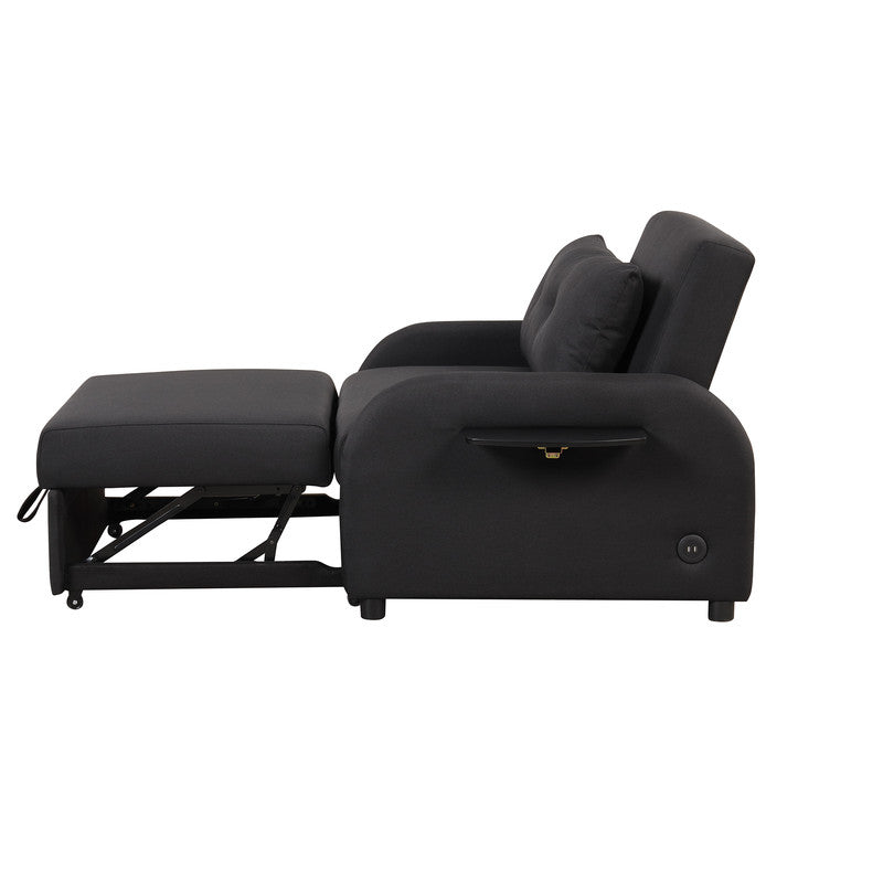 Pull Out Sofa Sleeper 3 In 1 With 2 Wing Table And Usb Charge Black