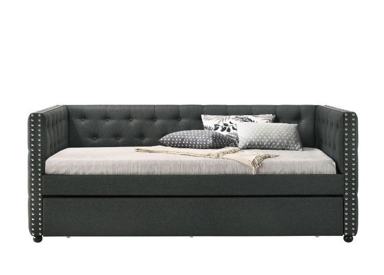 Twin Daybed andTrundle Gray Fabric Bed Sofa for Guest Living Room