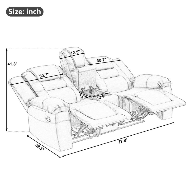 Home Theater Seating Manual Recliner, PU Leather Reclining Loveseat