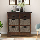 Rustic Storage Cabinet with Two Drawers and Four Classic Rattan Basket