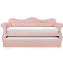 Modern Sofa Bed Upholstered Velvet Wood Daybed with Trundle in Pink