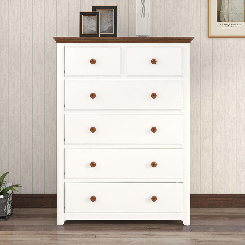 Rustic Wooden Chest with 6 Drawers Storage Cabinet for Bedroom White Walnut