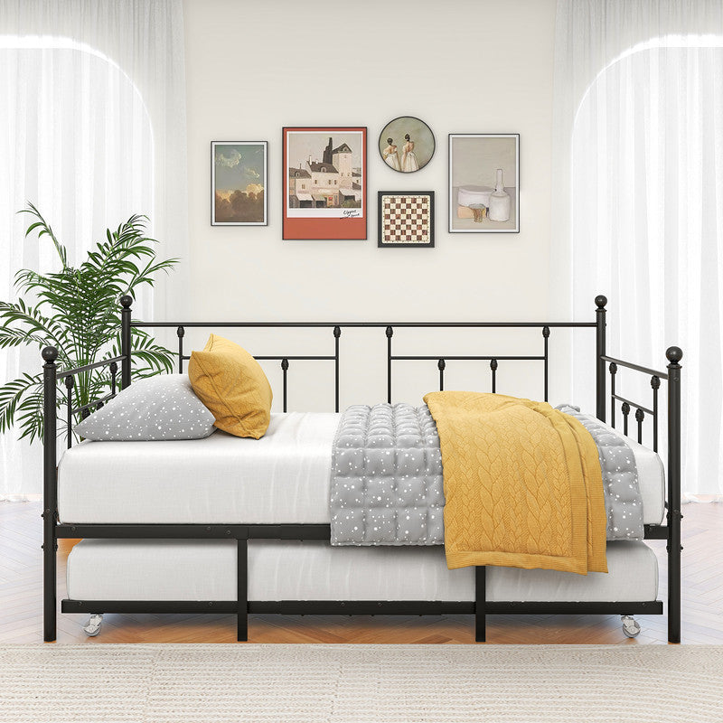 Metal Daybed Frame Twin Size Platform with Trundle No Box Spring Needed Black