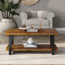 Rustic Natural Coffee Table with Storage Shelf for Living Room